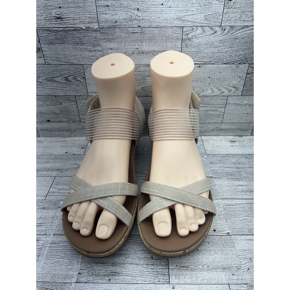 Skechers Beverlee High Tea Wedge Sandal Women Sz‎ 9 US Mesh Open Toe 119323 Nat